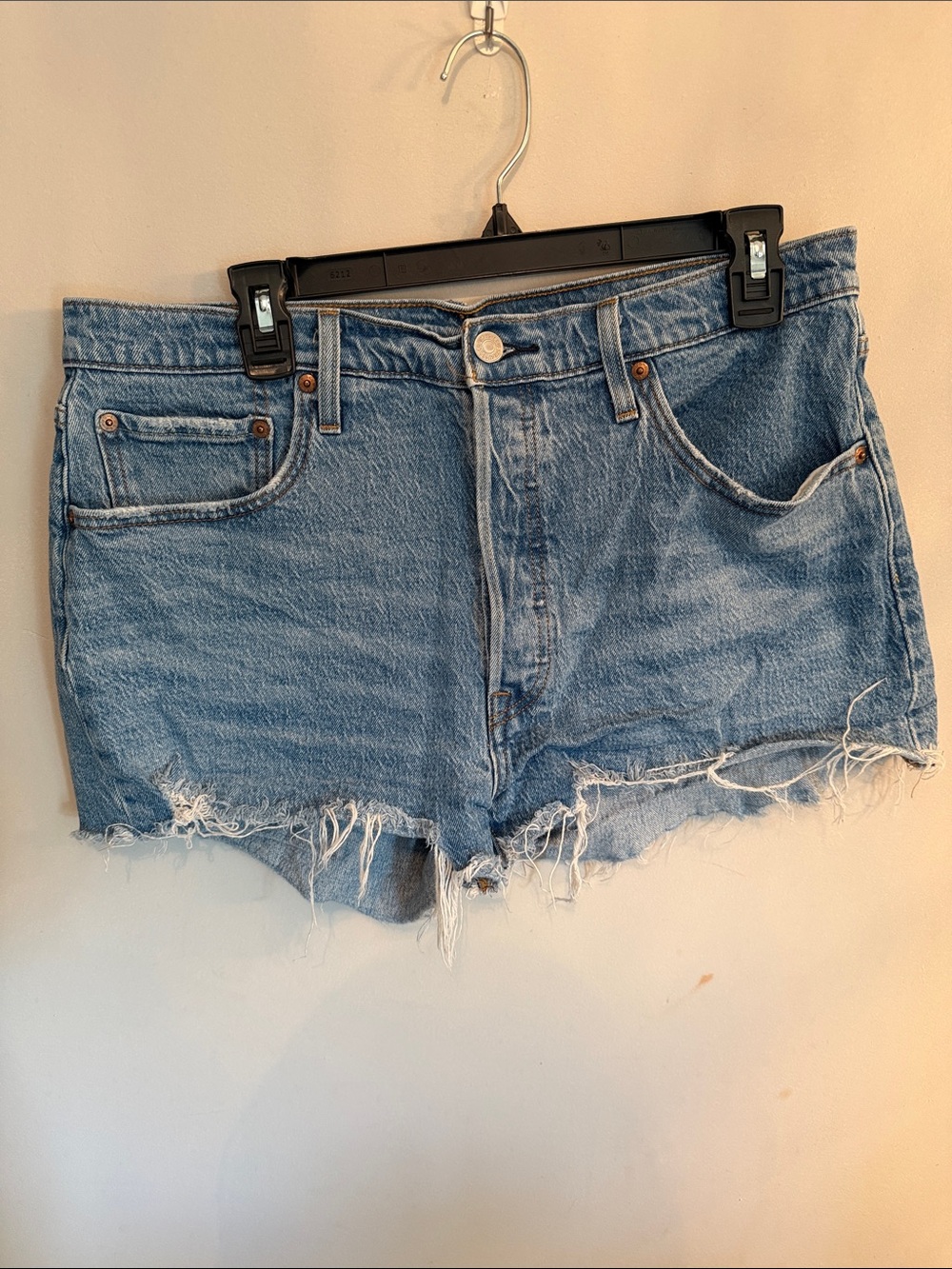 Levi's 501 Light Blue Distressed Jean Shorts Size 33